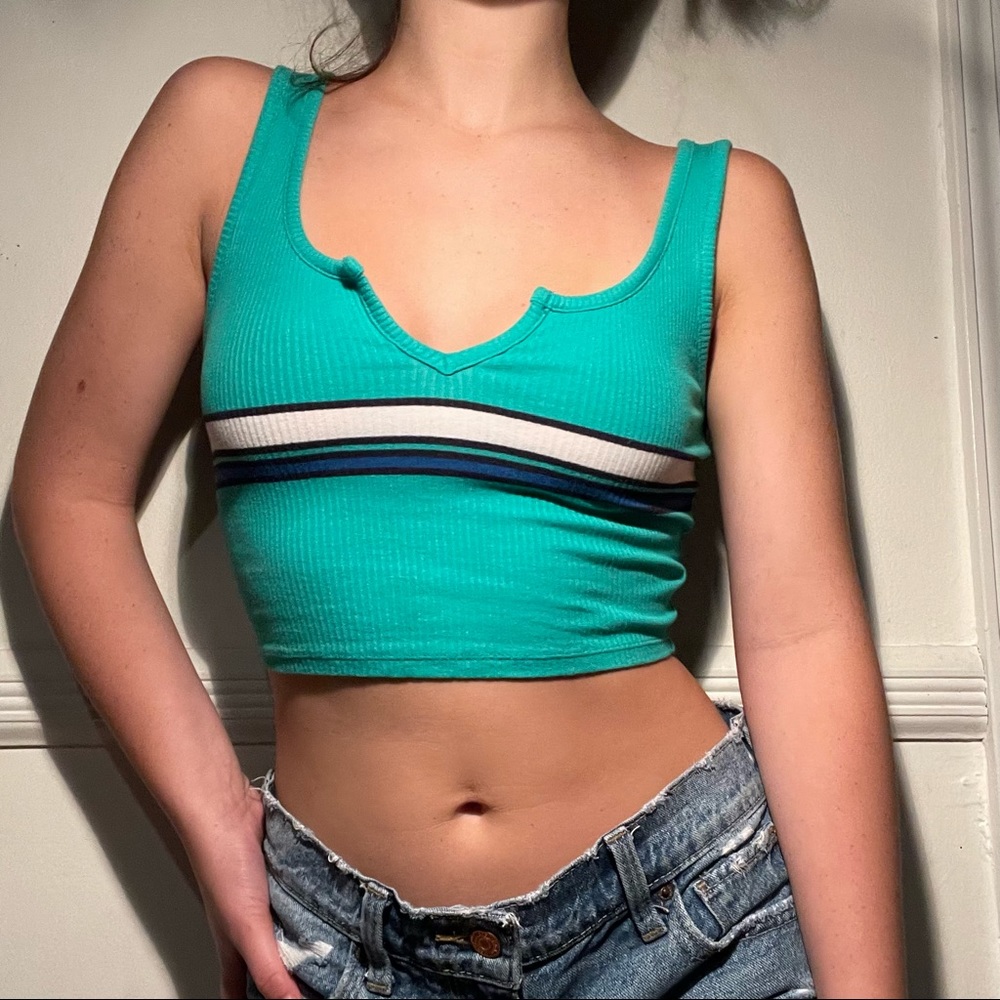 PACSUN BASIC TEAL STRIPE TANKTOP 💙🤍